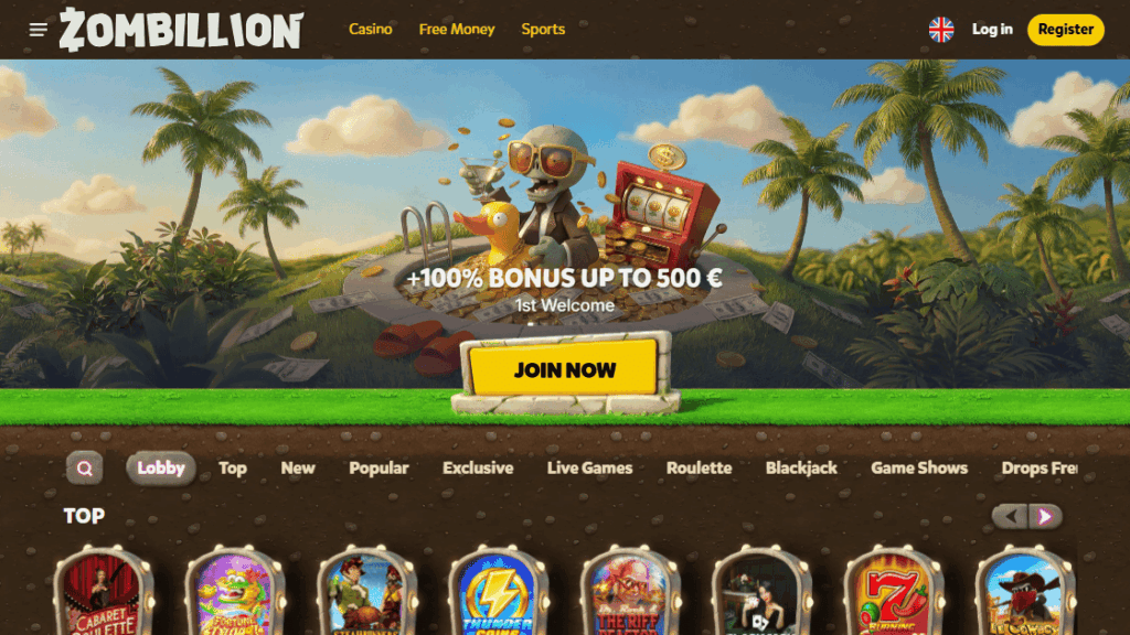 screenshot van nederlands online casino zombillion